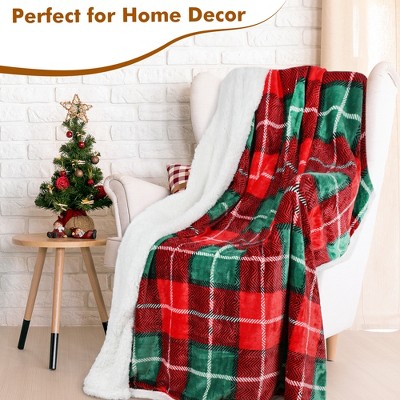 Red and Green Plaid Sherpa Fleece Throw Blanket 50" x 60"