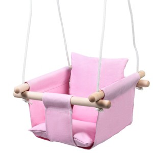 Costway Baby Canvas Hanging Swing Cotton Hammock Toy for Toddler BluePink - 1 of 4
