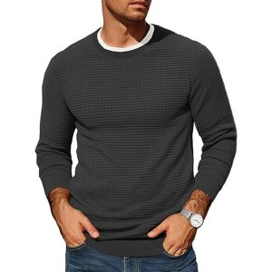 COOFANDY Mens Pullover Sweater Waffle Knit Crewneck Long Sleeve Dress Sweater - 1 of 4