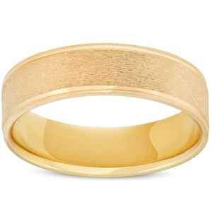 Pompeii3 6mm Brushed Round Polished Edge 10K Yellow Gold Wedding Band - 1 of 3