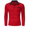 Men's Casual Polo Shirts Classic Long Sleeve Basic Button T-Shirt Lightweight Cotton Golf Tops - 2 of 4