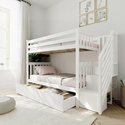 Max & Lily Twin Over Twin Staircase Bunk Bed With Storage Drawers ...