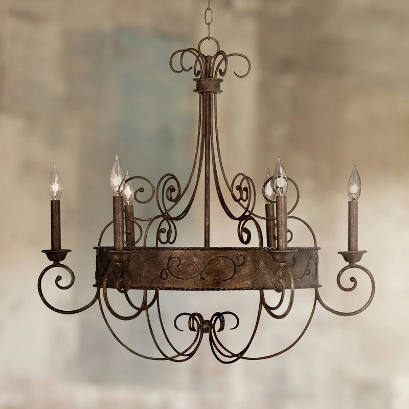 Franklin Iron Works Geralt Bronze Chandelier 30" Wide Rustic Farmhouse Candle Sleeves 6-Light Fixture for Dining Room House Kitchen Island Entryway, 2 of 10