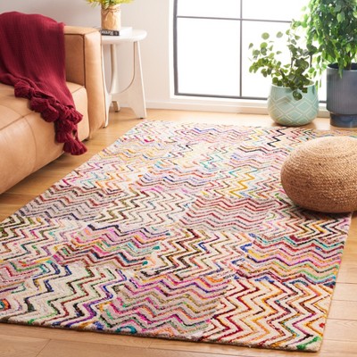 Multicolor Chevron Pattern Handmade Wool and Cotton Area Rug, 3' x 5'