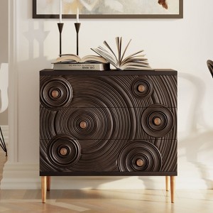 JIONJOY 3-Drawer Black & Gold Nightstand with Wood Grain Detail for Bedroom Decor - 1 of 4
