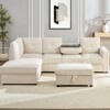 Mjkone 98''Corduroy Upholstered 4-Seater Sofa with Foldable Backrest Converts to Table,Cup Holder, Storage Ottoman,Beige - 4 of 4