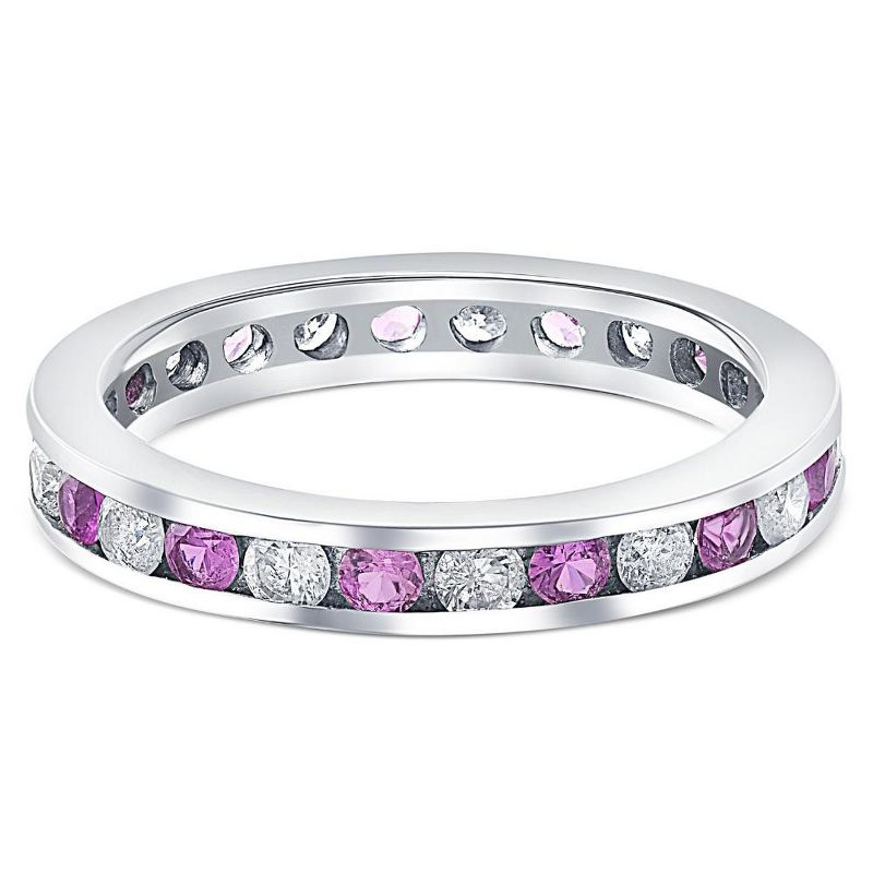Pompeii3 1 1/2ct Pink Sapphire & Diamond Eternity Channel Set Wedding Ring 14k White Gold, 2 of 6