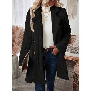 Womens Cable Knit Double Sided Coat Button Down Cardigan Coat - 1 of 4