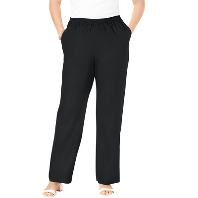 Jessica London Women's Plus Size Lightweight Linen-Blend Straight-Leg Pants