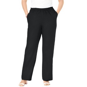 Jessica London Women's Plus Size Lightweight Linen-Blend Straight-Leg Pants - 1 of 4