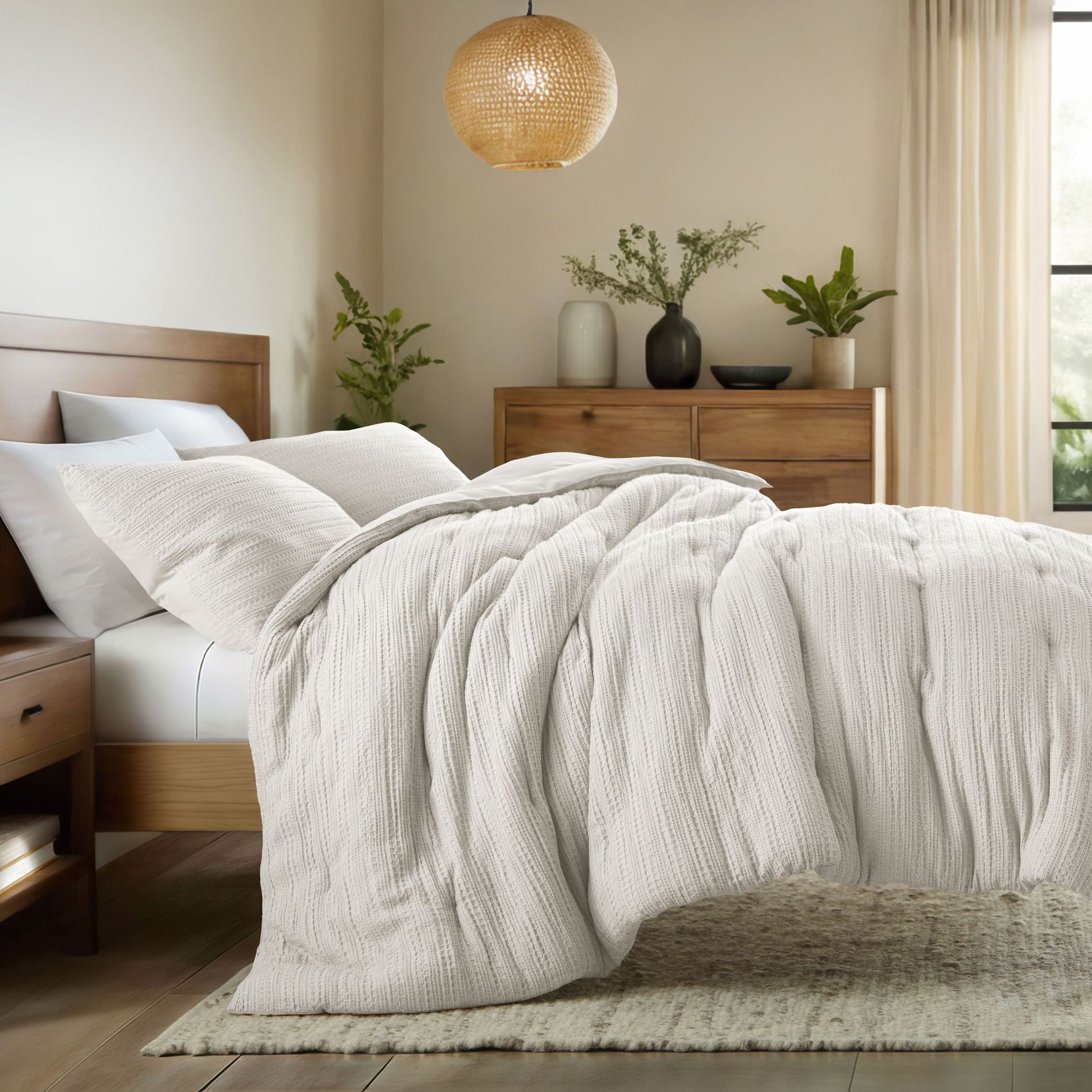 Waffle Textured Comforter Set All Season Down-Alternative Ultra Soft Puffy Bedding - Becky Cameron