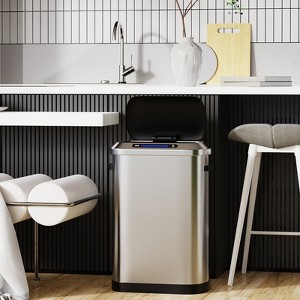 LOVSON Silent Motion Sensor Trash Can - 13.2 Gallon Stainless Steel Trash Can - 1 of 4