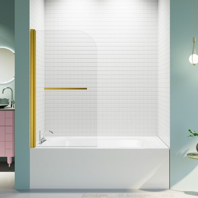 NicBex 30.98"W X 55"H Glass Shower Door Frameless Pivot Tub Shower Door 1/4"(6mm) Thick Glass Door with 180 Degree Flip and Grab Bar