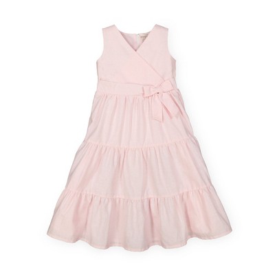 Image of Hope & Henry Girls' Tiered Wrap Dress (Pale Pink Linen, 3-6 Months)