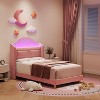 COZONY Twin Kids Bed Frame, Upholstered Velvet Princess Platform Bed with Wingback, Storage Bookcase Headboard & LED Light, No Box Spring Needed - 3 of 4