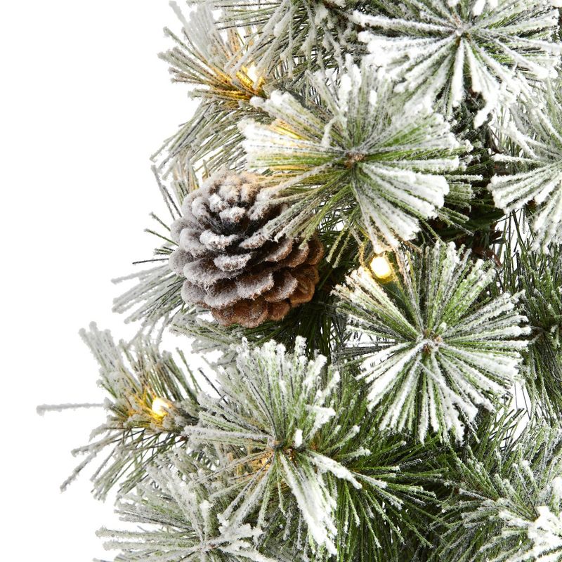 Nearly Natural 3-ft Flocked Artificial Christmas Tree Topiary with 50 Warm White LED Lights and Pine Cones, 3 of 7