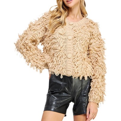 Women's Fringe Shaggy Sweater Jacket - Strut & Bolt