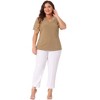 Agnes Orinda Women's Plus Size Summer V Neck Short Sleeve Elegant Lace Ribbed Knit Tunic Blouse - 3 of 4