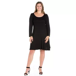 Classic Long Sleeve Plus Size Flared Mini Dress-Black-3X
