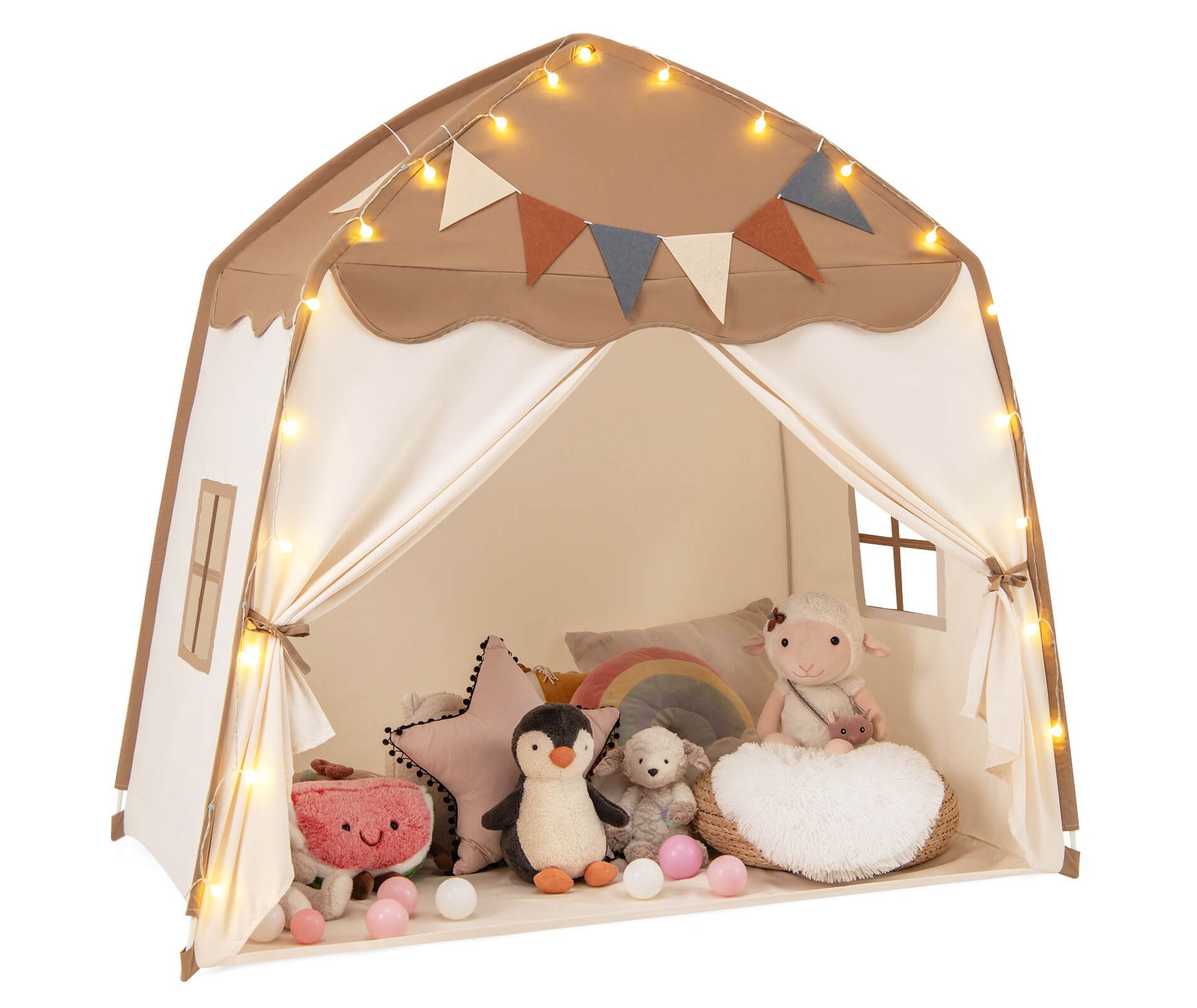 Infans Kids Play Tent w/Flags and Globe String Lights for 3-12 Years Old Indoor Outdoor