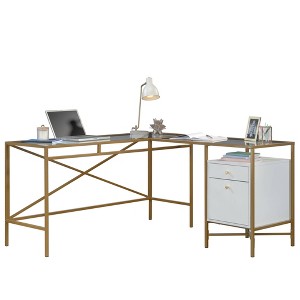 Sauder Harper Heights Glass Top L Desk White - 1 of 4