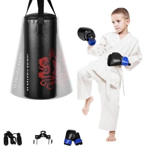 Gymax 5 Pieces Kids Punching Bag Set Heavy Boxing Bag Set w/ Boxing Gloves Skipping Rope Carrying Bag Ceiling Hook Children's Hanging Punching Bag - 1 of 4