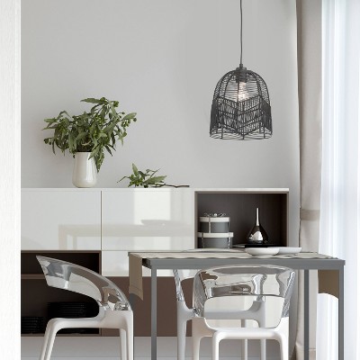 Zola 10'' Adjustable Black Rattan Dome Pendant Light