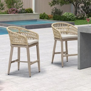 PURPLE LEAF Outdoor Rattan Bar Stools Set of 2 Modern Boho Aluminum Patio Bar Height Chair with Cushion for Garden Outdoor and Indoor - 1 of 4