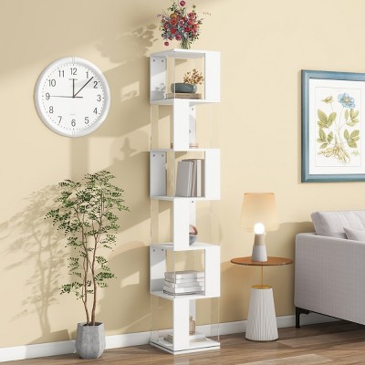 6-Tier Tall Rotating Bookshelf,Storage Bookshelf with Acrylic Plate,Open Simple Bookcase for Living Room Small Spaces-Baofuwish