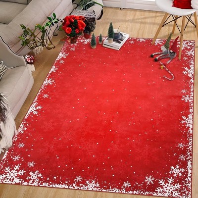 Christmas Area Rugs Xmas Snowflakes Rug Washable Holiday Home Decoration