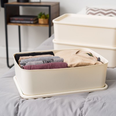 Medium Off-White Plastic Stackable Storage Bins with Lids