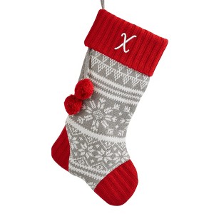 Personalization Mall Knit Snowflake Embroidered Initial Christmas Stocking - 1 of 3