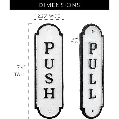 White and Black Cast Iron Push Pull Door Signs Set