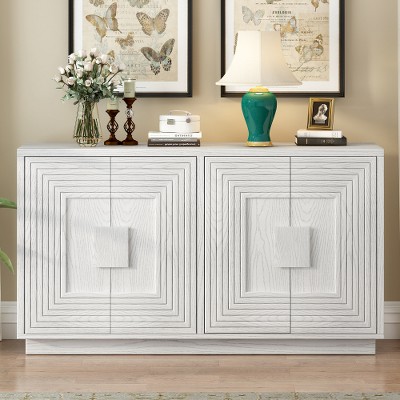 Buffet Cabinet with Storage, 4-Door Vintage Fluted Sideboard Cabinet with Adjustable Shelves for Dining Room, Kitchen, and Living Room
