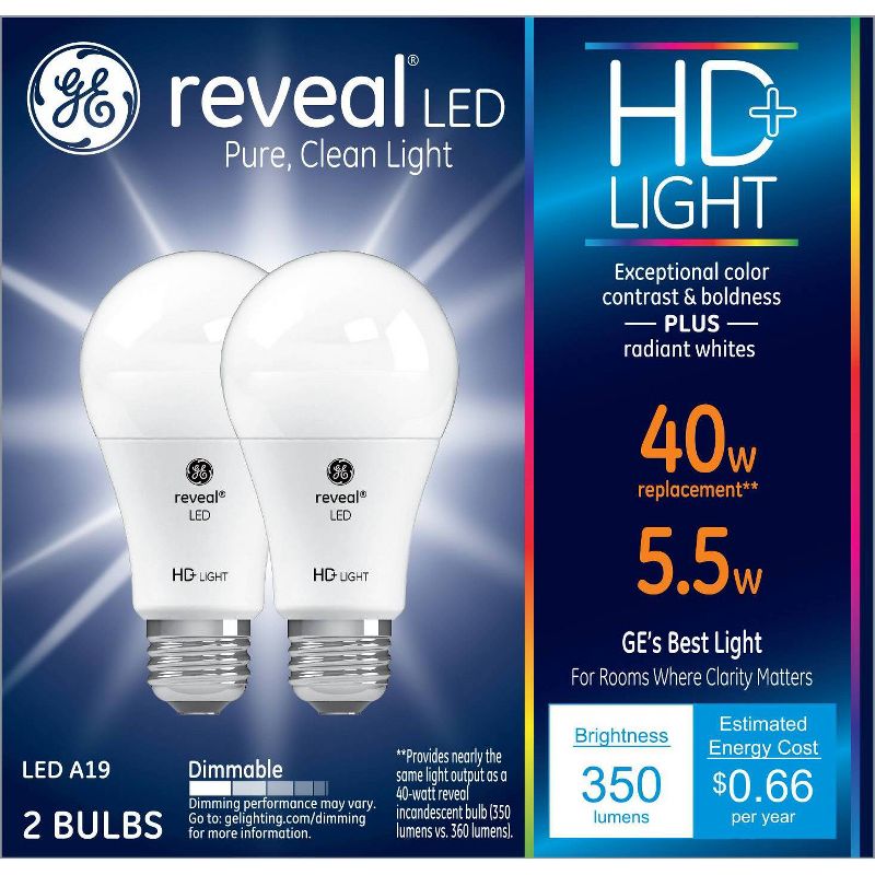 GE 2pk 5.5W 40W Equivalent Reveal LED HD+ Light Bulbs, 1 of 6