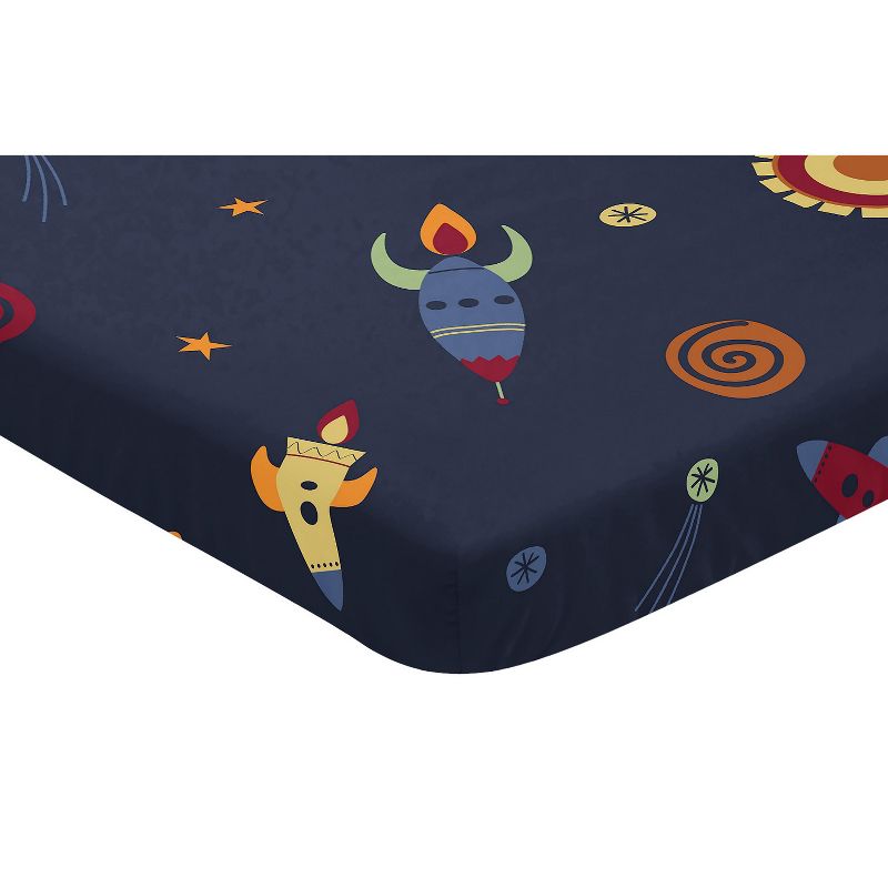 Sweet Jojo Designs Boy Baby Fitted Mini Crib Sheet Space Galaxy Navy Blue Red and Yellow, 3 of 6