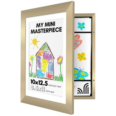 Americanflat 10x12.5 Kids Art Frame - Front Loading Picture Frame - Use as 8.5x11 Frame with Mat or 10x12.5 Frame Without Mat - Gold
