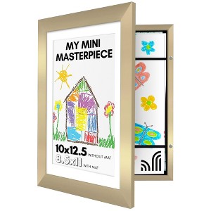Americanflat 10x12.5 Kids Art Frame - Front Loading Picture Frame - Use as 8.5x11 Frame with Mat or 10x12.5 Frame Without Mat - Gold - 1 of 4