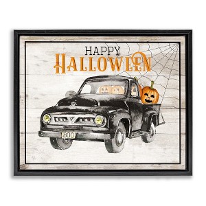 Stupell Industries Happy Halloween Pumpkin Truck Floating Frame Canvas Art - 1 of 4