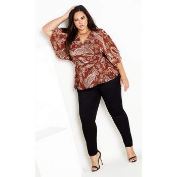 Paisley Peplum Top With Coordinated Straight Pants - Red
