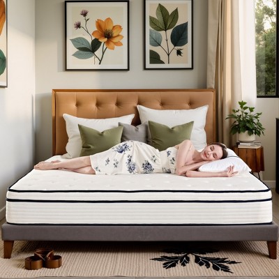 Luck Live 12 inch boxed Queen mattress, medium firmness support, pressure relief, and CertiPUR-US certified.