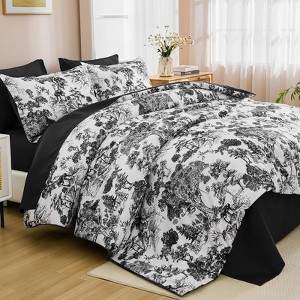 BAGOKIE 7 PCS Bed in a Bag Flower Reversible Comforter with Sheets Bedding Set - 1 of 4