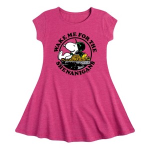 Girls' - Peanuts - Wake Me Shenanigans Fit & Flair Cap Sleeve Dress - 1 of 3