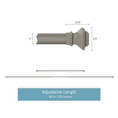 Gray Glossy Modern Curtain Rod with Square Finials, 66-120 Inches