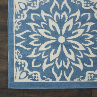 Elegant Ivory & Blue Floral Viscose 7'10" x 9'10" Area Rug