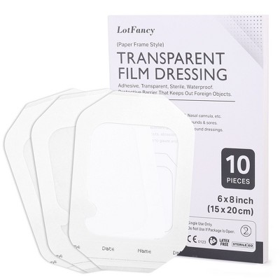 LotFancy Transparent Film Dressing, 6x8 in, 10Pcs, Waterproof Wound Adhesive Bandage Tape