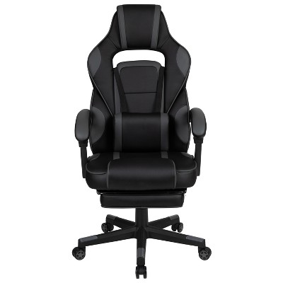 Black and Gray Ergonomic Faux Leather Gaming Chair with Footrest