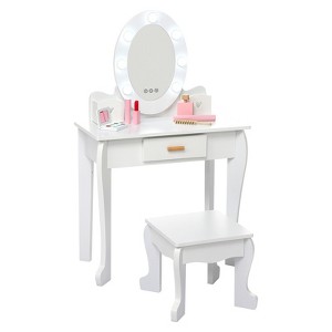 CuisinSmart Princess Vanity Set for Girls with Light-Up Mirror, Makeup Table & Stool – Wooden Dress-Up Playset for Ages 3-9 - 1 of 4