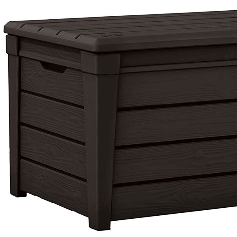 Keter Brightwood 120 Gallon All Weather Weatherproof Resin Outdoor Backyard Patio Porch Garden Deck Storage Bench with Easy Lift, Brown (2 Pack), 3 of 7