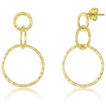 SHINE by Sterling Forever Sterling Silver Hammered Triple Drop Earrings - Gold